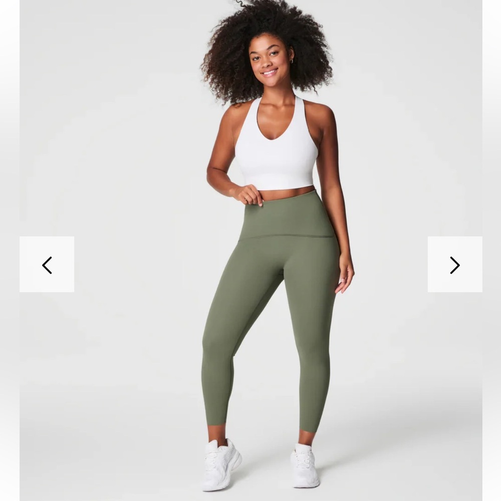 SPANX Shape 7/8 Booty Boost Leggings Womens Small Olive Green Slimming - Picture 2 of 13